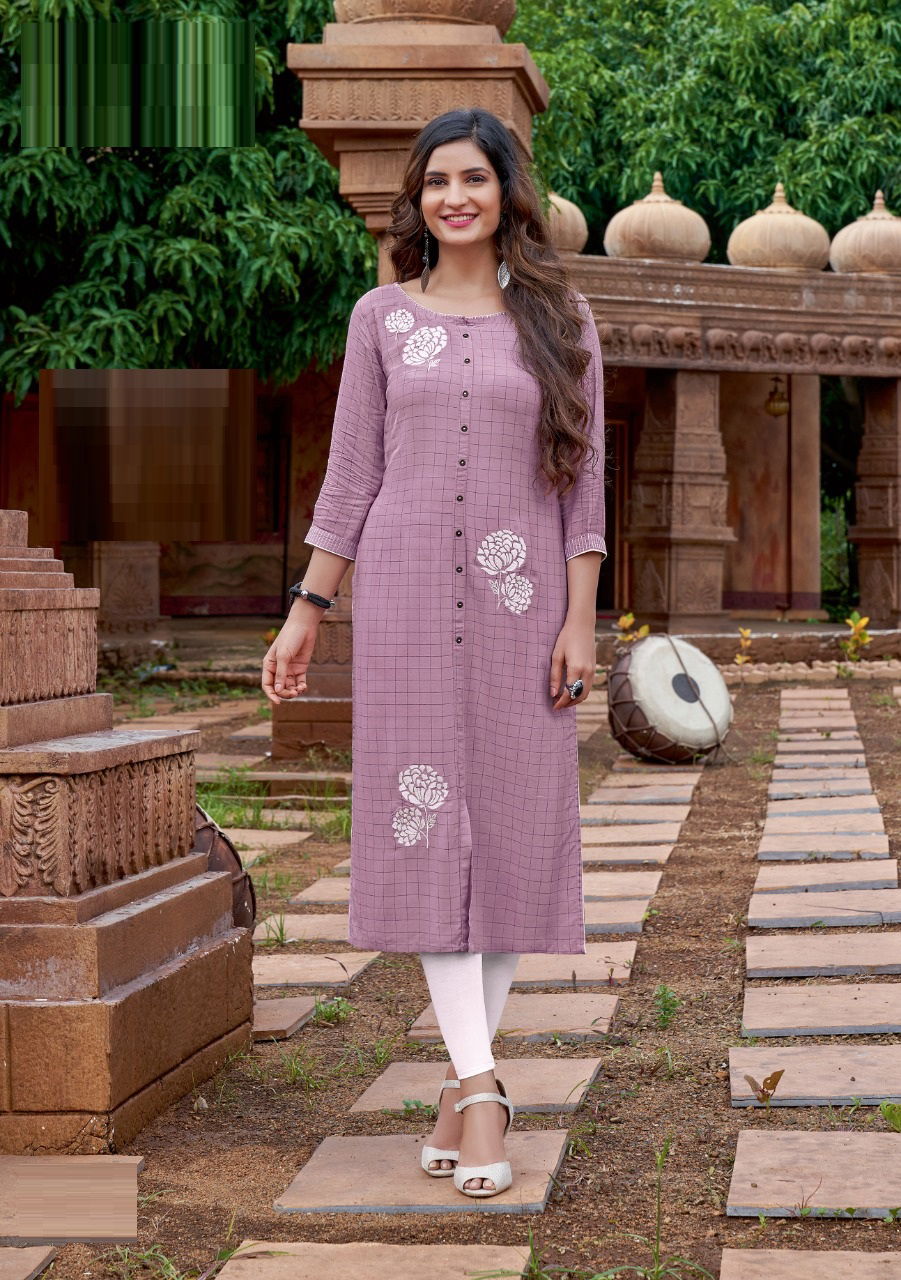 Mitttoo Triveni Ethnic Wear Rayon Checks Work Designer Kurti Collection